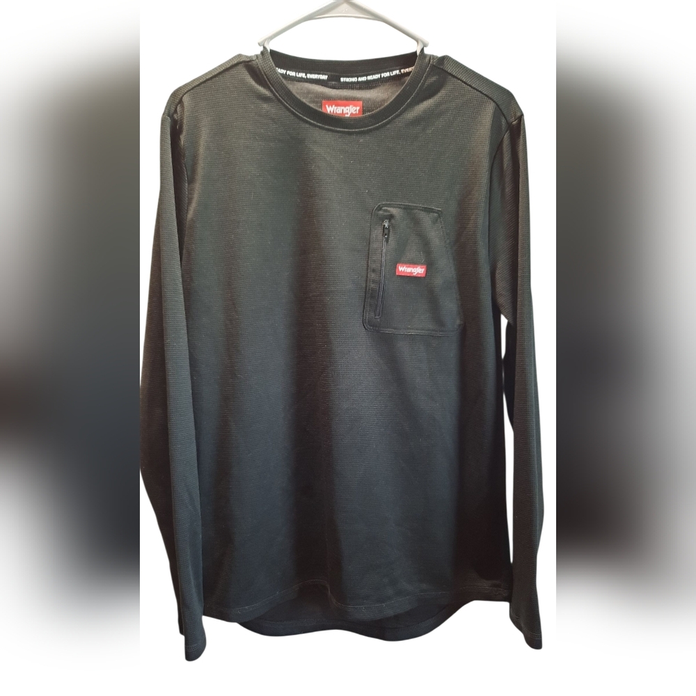Wrangler Tee Shirt Mens Medium Black Waffle Knit Outdoor Western Workwear Casual